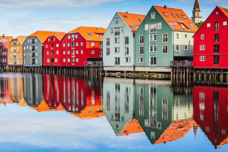 Photo of iconic Trondheim, Norway, buildings