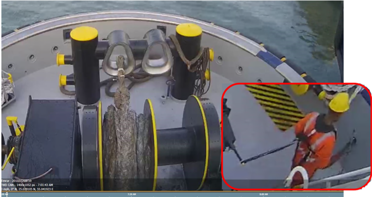 Workers lifejacket caught on lever