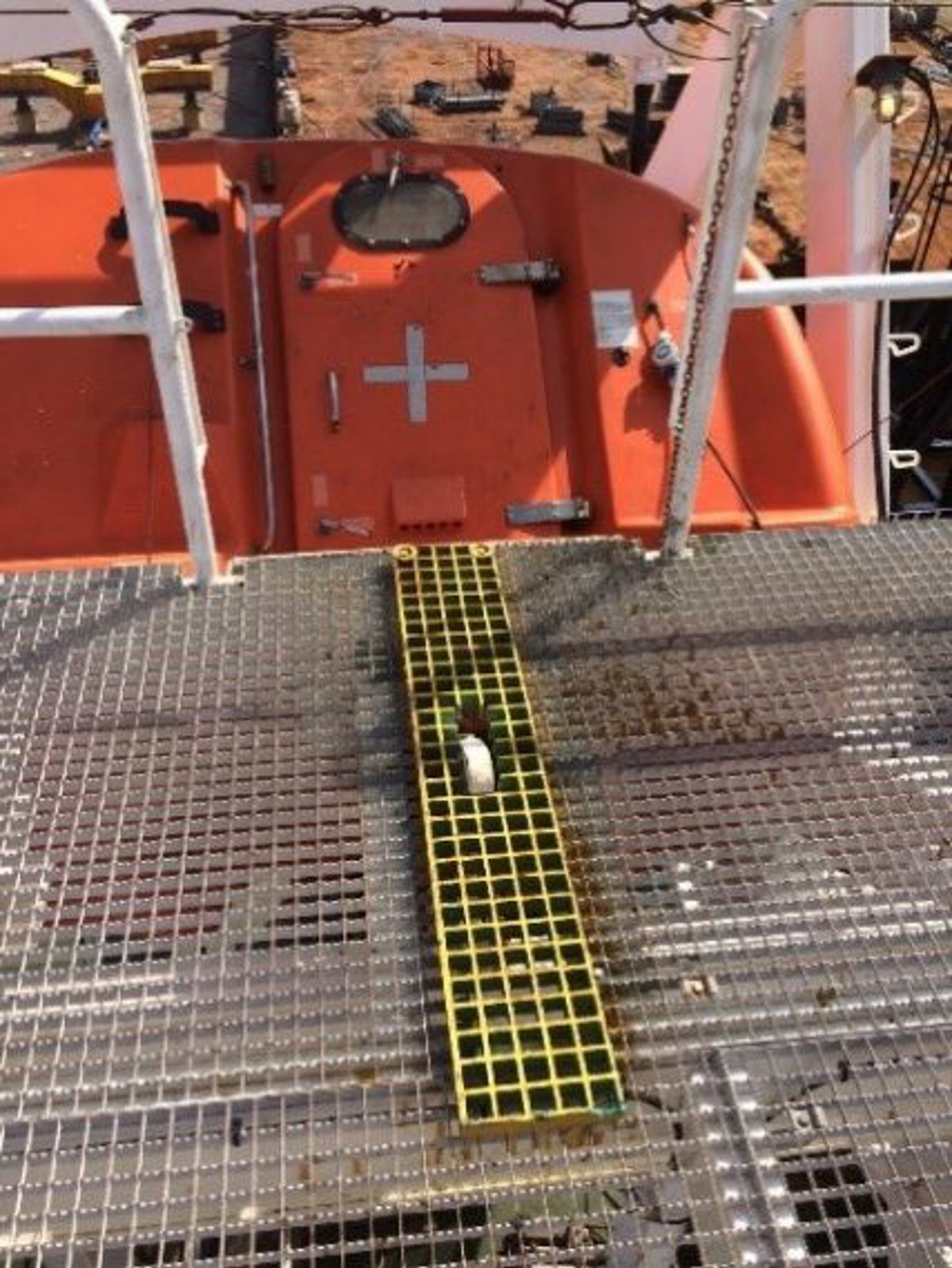 IMCA SF Unplanned deployment of free fall lifeboat 1 Normal stowage position