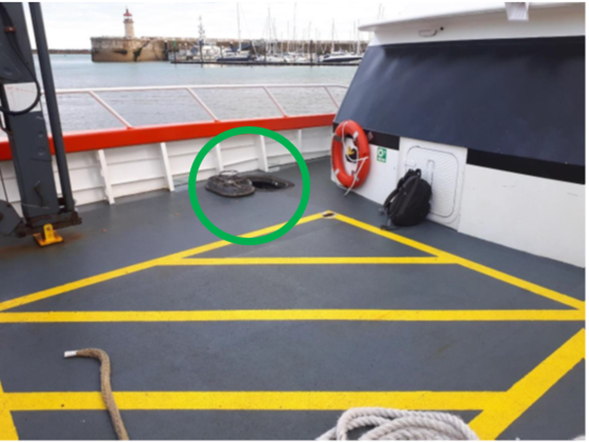 During personnel transfer operations on an offshore renewables crew transfer vessel (CTV), a deckhand stepped backwards into an open hatch and fell, resulting in an injury.