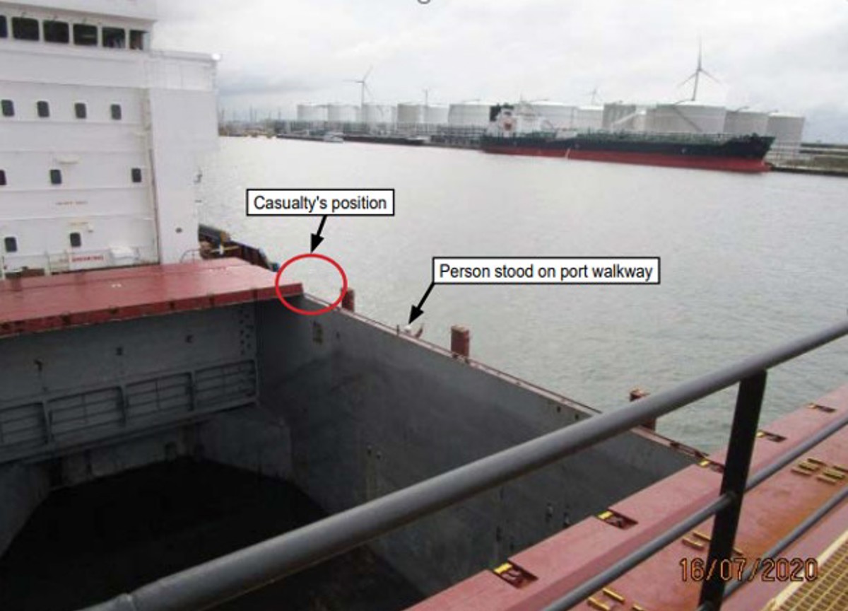 Crew member became trapped between the vessel’s gantry crane and a cargo hatch cover