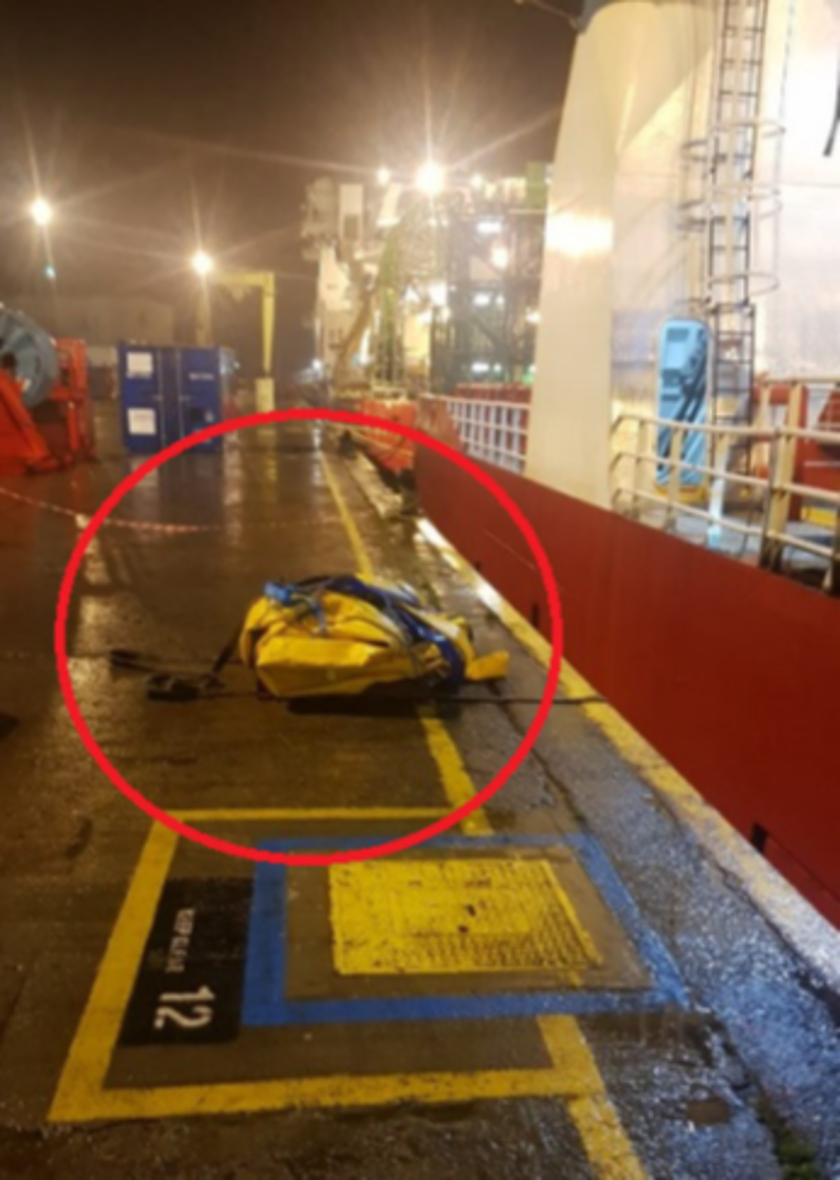 Whilst slinging a palleted water bag (load), a third-party contract worker who was assisting in the operation fell approximately 3 metres from the quayside into the water