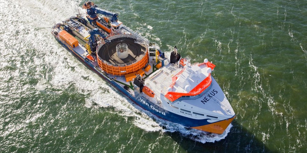 Aerial photo of Nexus, a Van Oord vessel