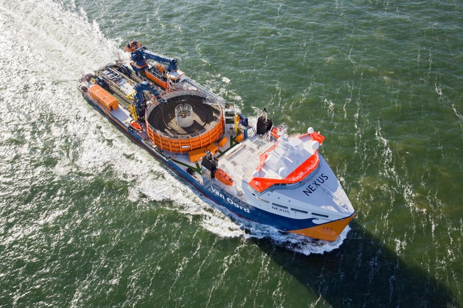 Aerial photo of Nexus, a Van Oord vessel