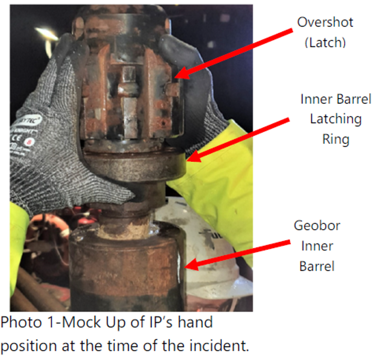 Mock up of IP''s hand position at time of the incident