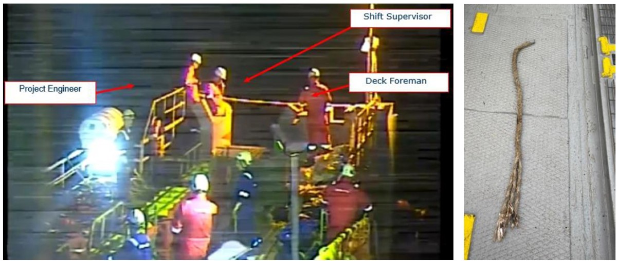 IMCA SF Rope under tension parted on deck image 1 The polypropylene rope suddenly came under tension, parted, recoiled and struck the Shift Supervisor’s helmet