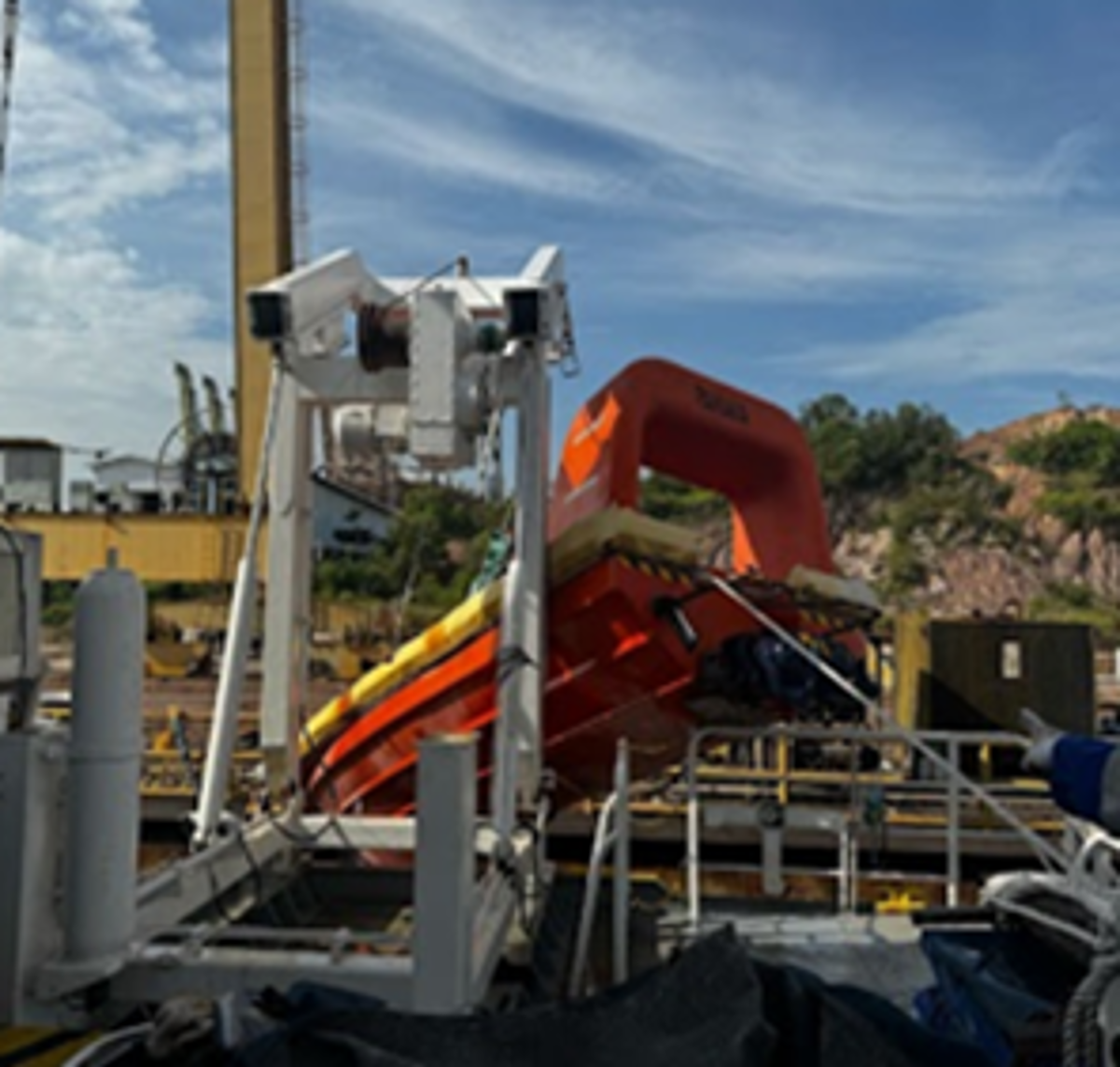 Photo of Fast Rescue Boat falling off in a dry dock