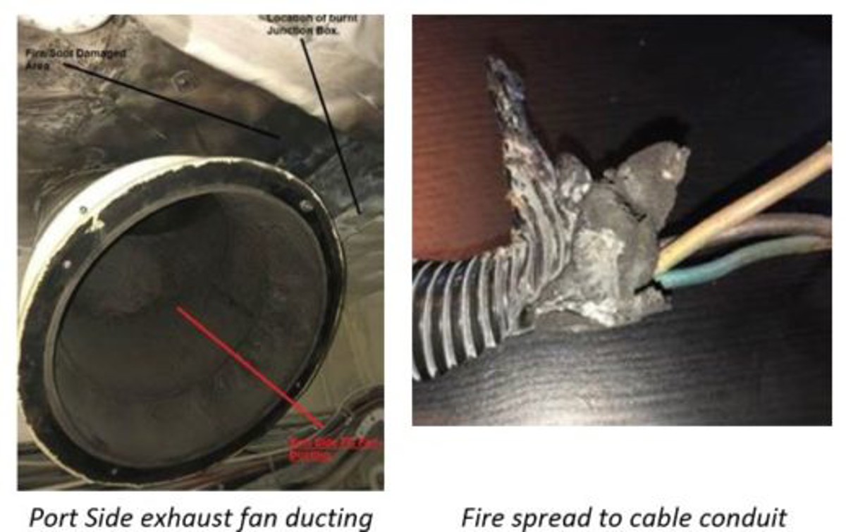 port side exhaust fan ducting; and fire spread to cable conduit