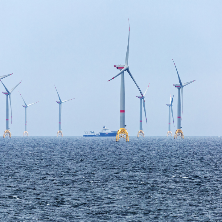 Photo of vessel near an offshore wind farm