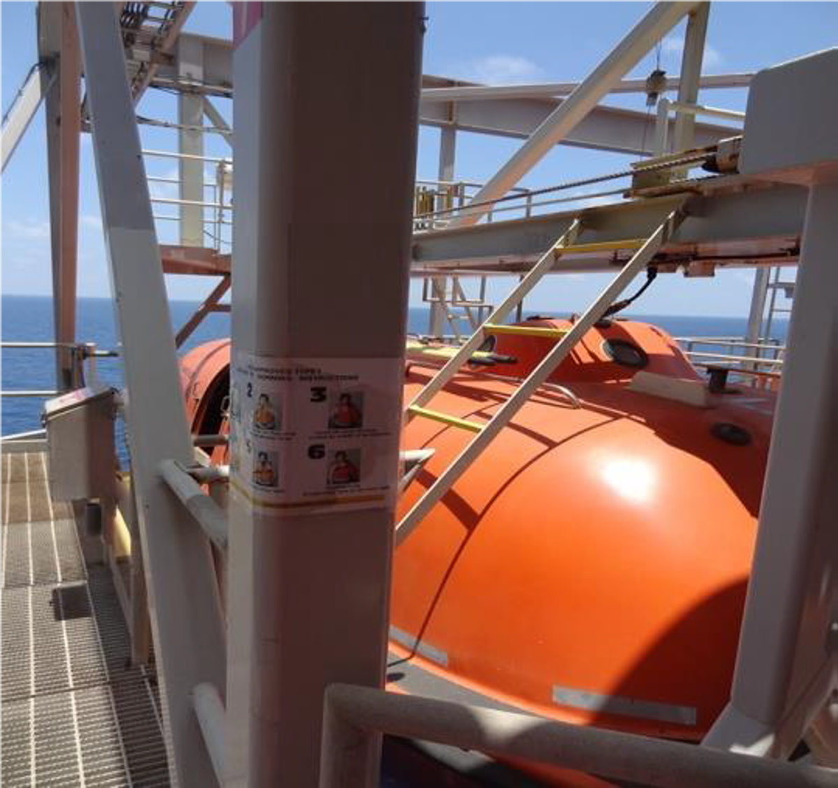 On the Auger platform in the Gulf of Mexico during routine testing, a lifeboat fell into the sea with two persons on-board.  Both were fatally injured.  