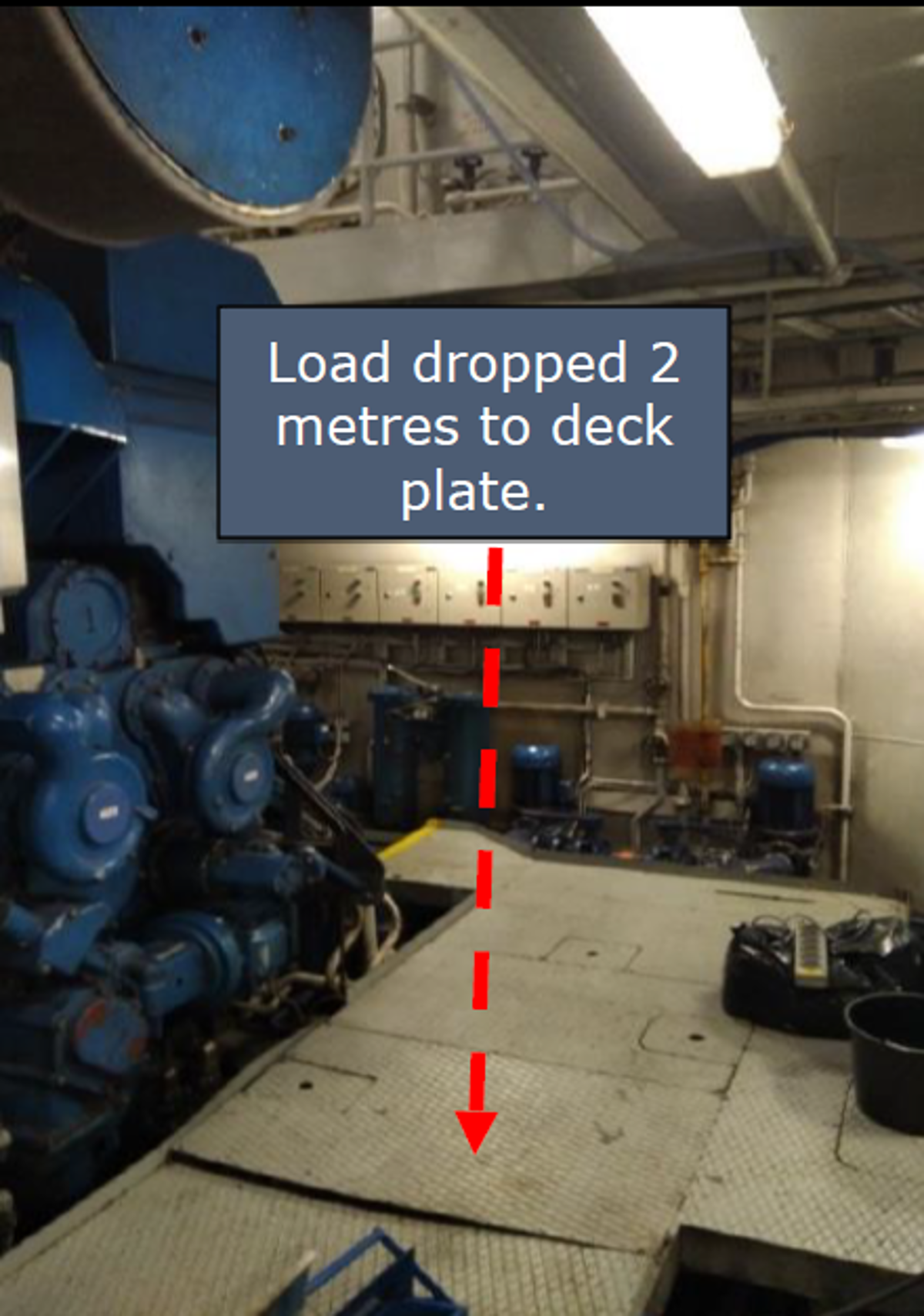 load dropped 2 metres to deck plate