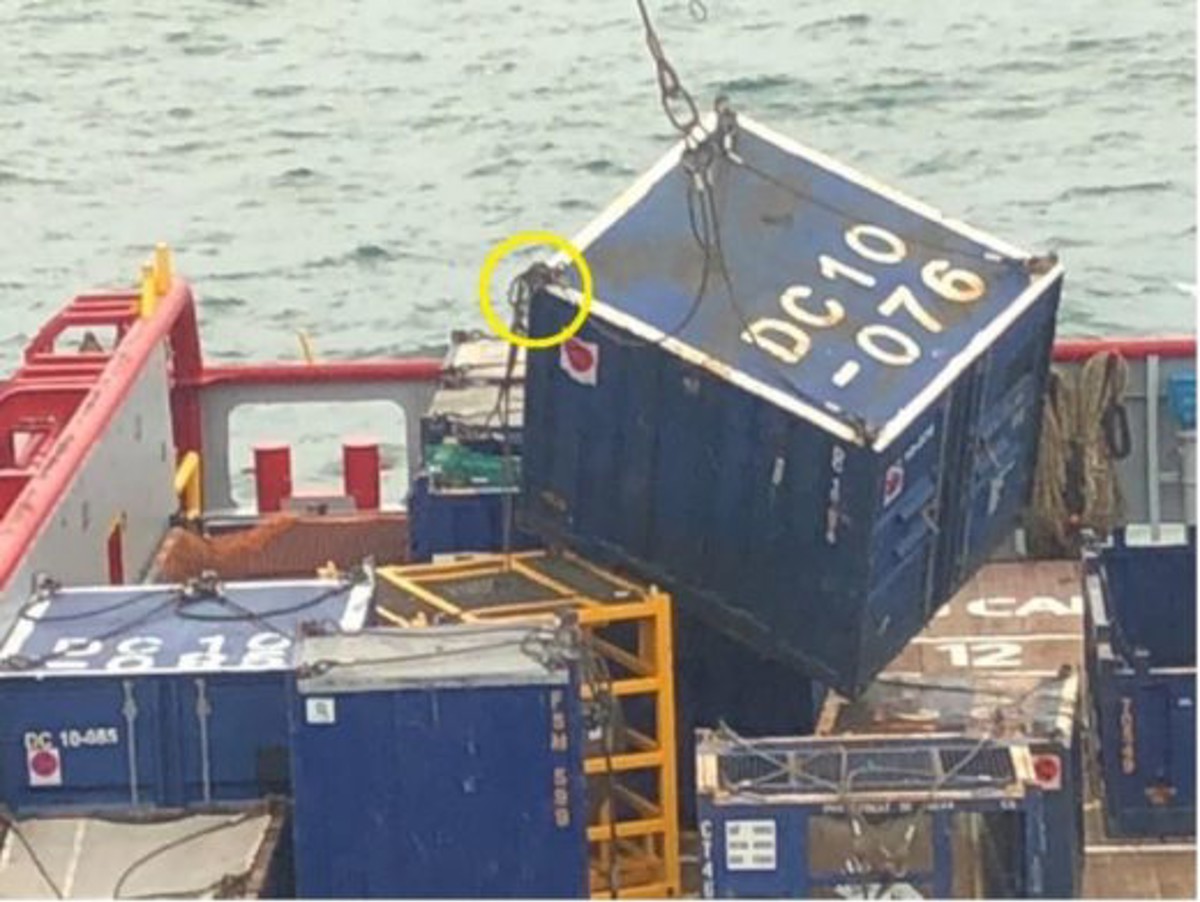 IMCA SF Snagged lift during deck cargo operations Hoisted container