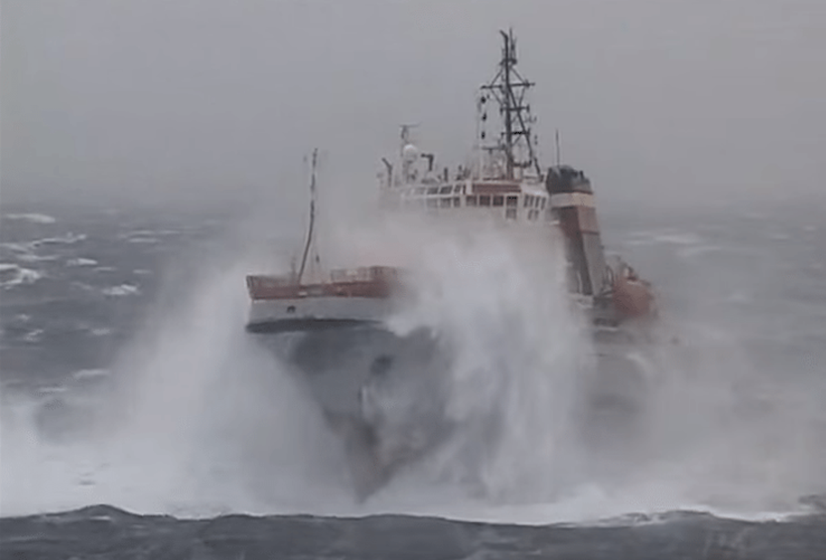 Vessel during a harsh weather