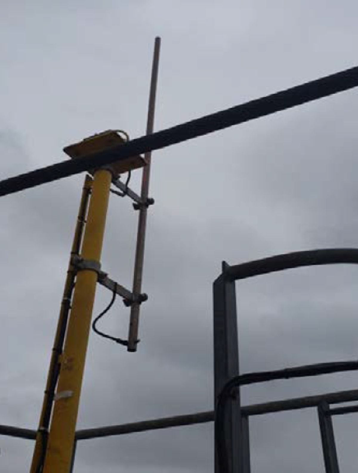 A lightning conductor mounted on top of a service crane came free from its mounting and dropped 75 metres