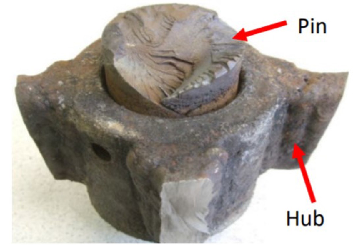 IMCA SF USCG: Corrosion causing structural failure on accommodation ladders Accommodation ladder connection pin with severe corrosion over the pin’s fracture surface & sidewall and on the surface of the hub.
