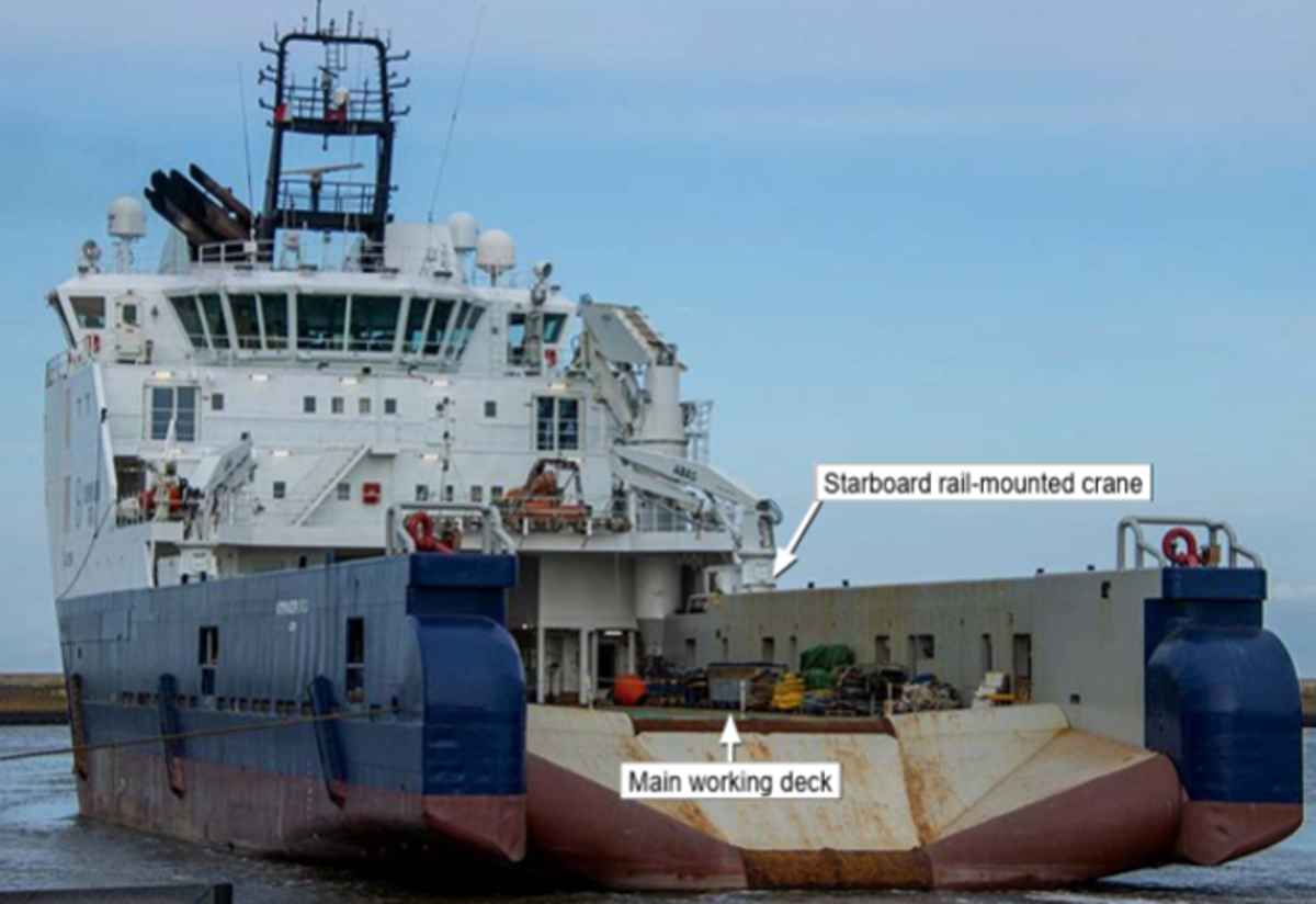 Photo of vessel where injury during crane operations occurred