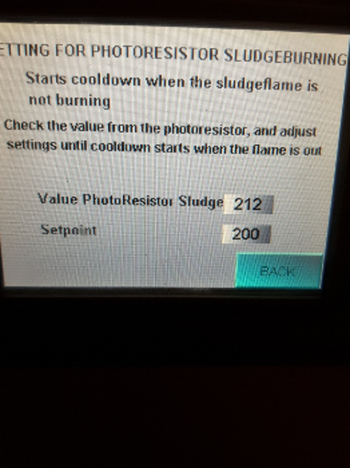 setpoint on sludge resistor is set to low