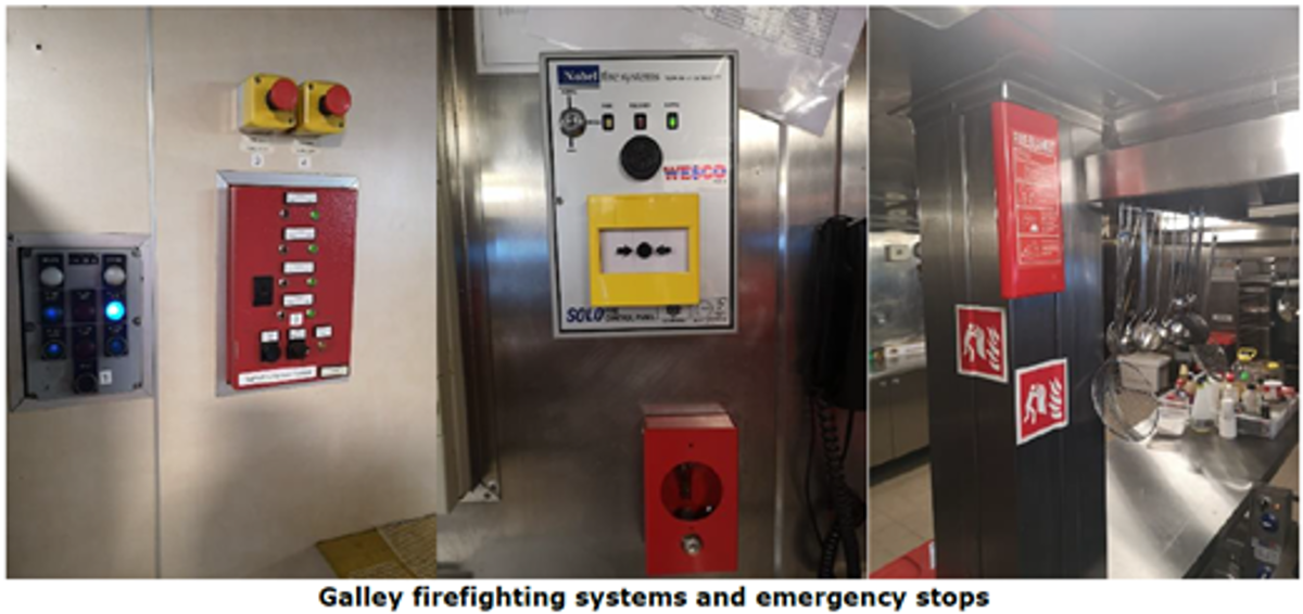 Galley firefighting systems and emergency stops