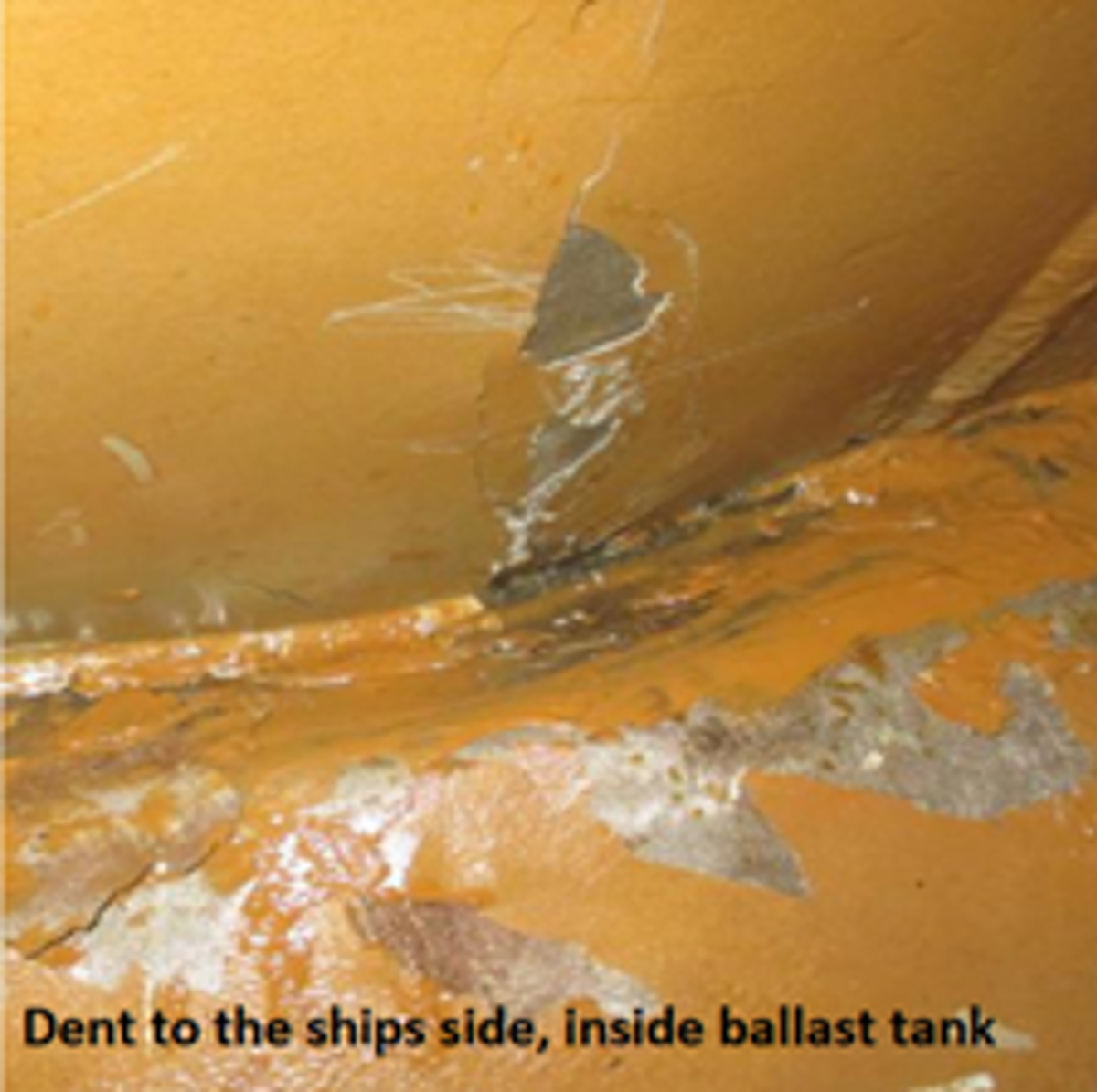 Photo of dent on the side of a ship