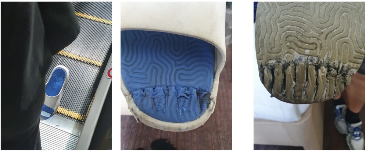 IMCA SF Open toed shoes on an escalator (not work related) Damage to shoe