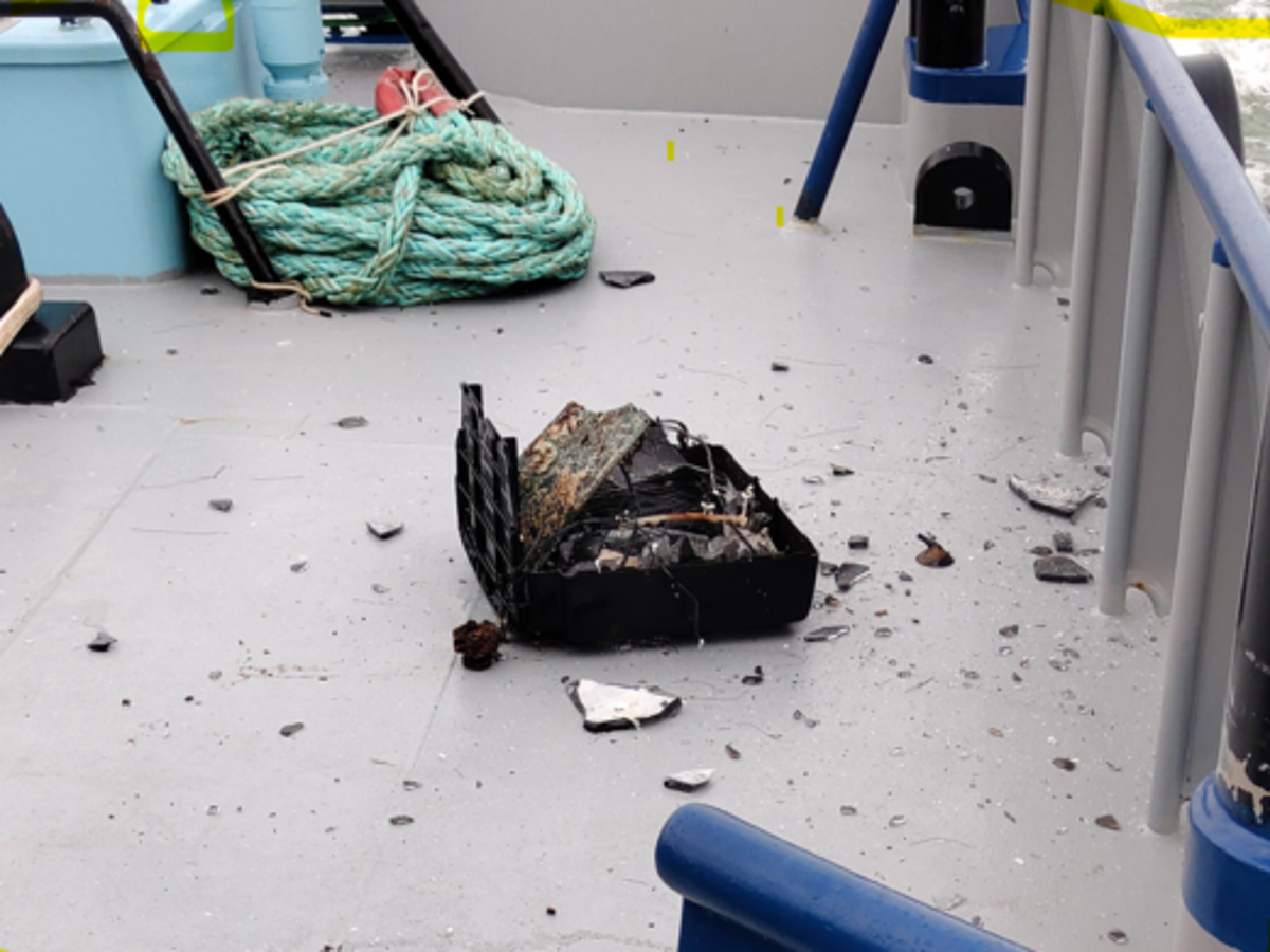 The television set exploded violently, destroying its case and sending shards of glass all over the aft deck.