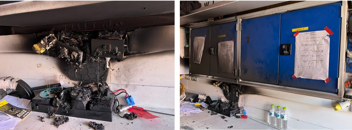 SF 25/23 5 Fire in ROV workshop 1 rechargeable headset flashlight caused fire in ROV workshop after being left unsupervised, also on UPS supply