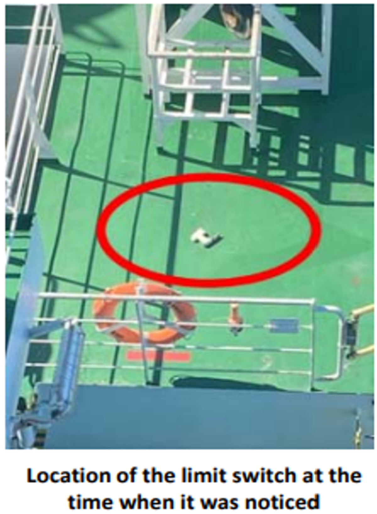 IMCA SF 26/23 1 High potential near miss: Crane part fell to deck 1 location of the limit switch at the time when it was noticed