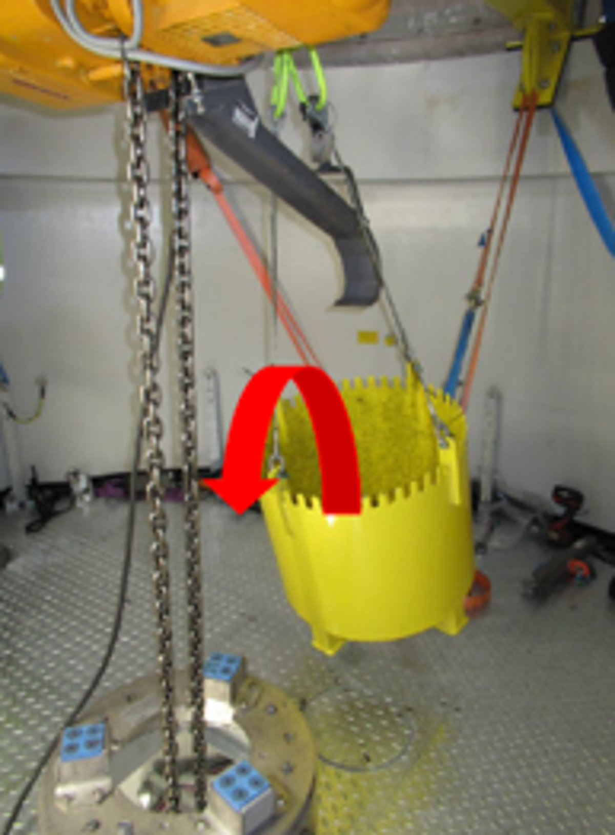 IMCA SF 07/20 High potential near miss: Dropped object from turbine tower 1 The surplus chain came out of a storage bucket and spooled uncontrolled 84m down the tower to the entrance level