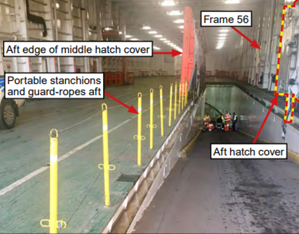 IMCA SF 22/19: Fatal fall from height on-board Seatruck Pace in Liverpool in December 2018 8 The crewman was working alone and preparing to paint the leading edge of the open ramp hatch cover.