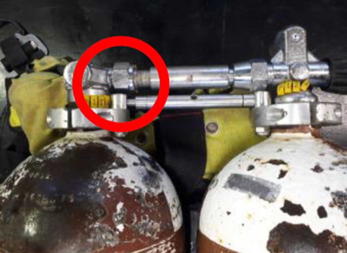 Bailout manifold assembly example showing location of failed nut