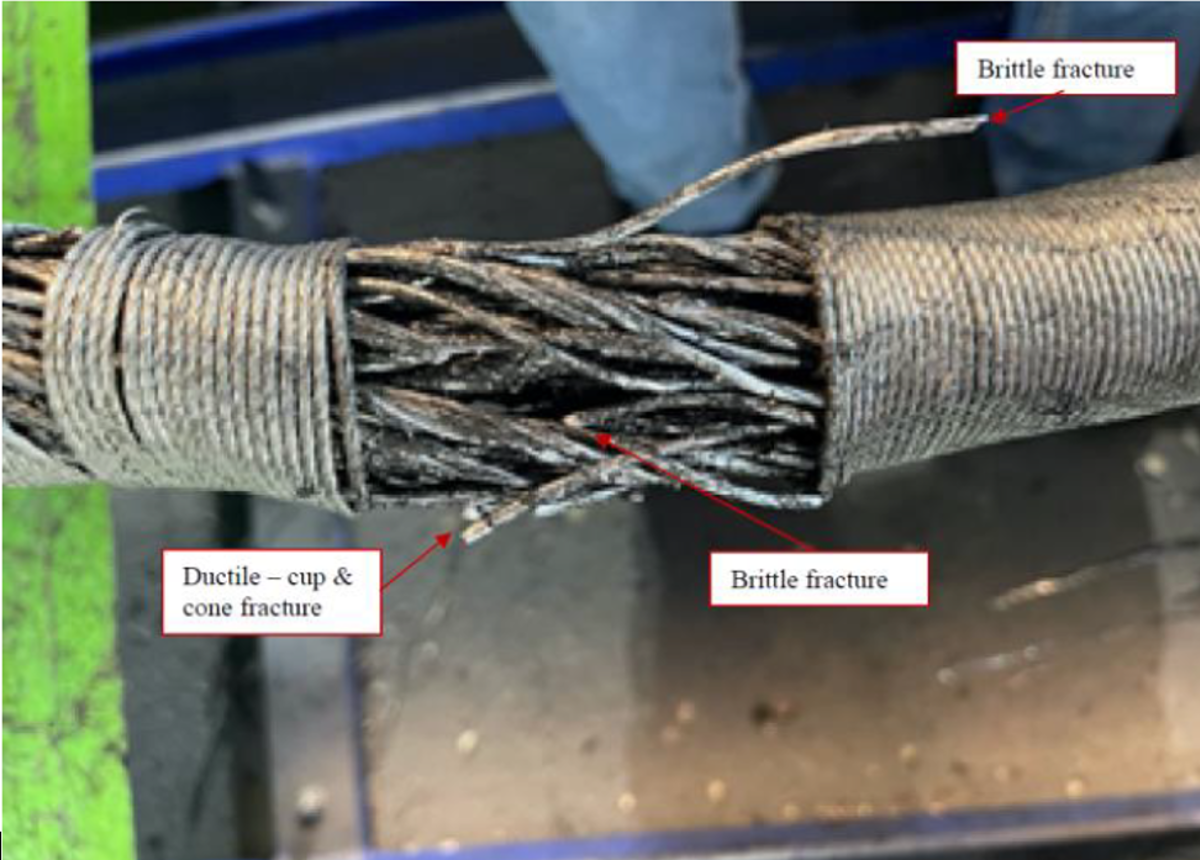 Main bell wire rope failed destructive