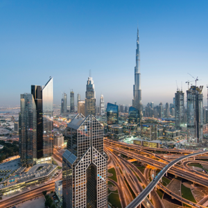 Aerial photo of Dubai, UAE, skyline