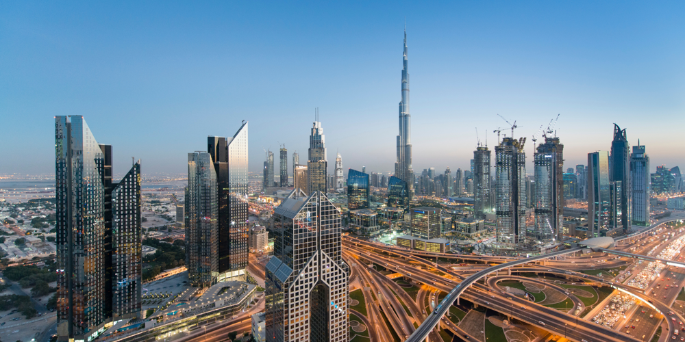 Aerial photo of Dubai, UAE, skyline