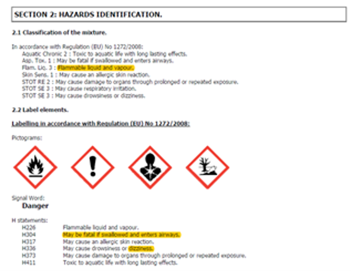 Section 2 of SDS Sheet for anti-rust chemical used: Rust Keeper 555 (ADR)