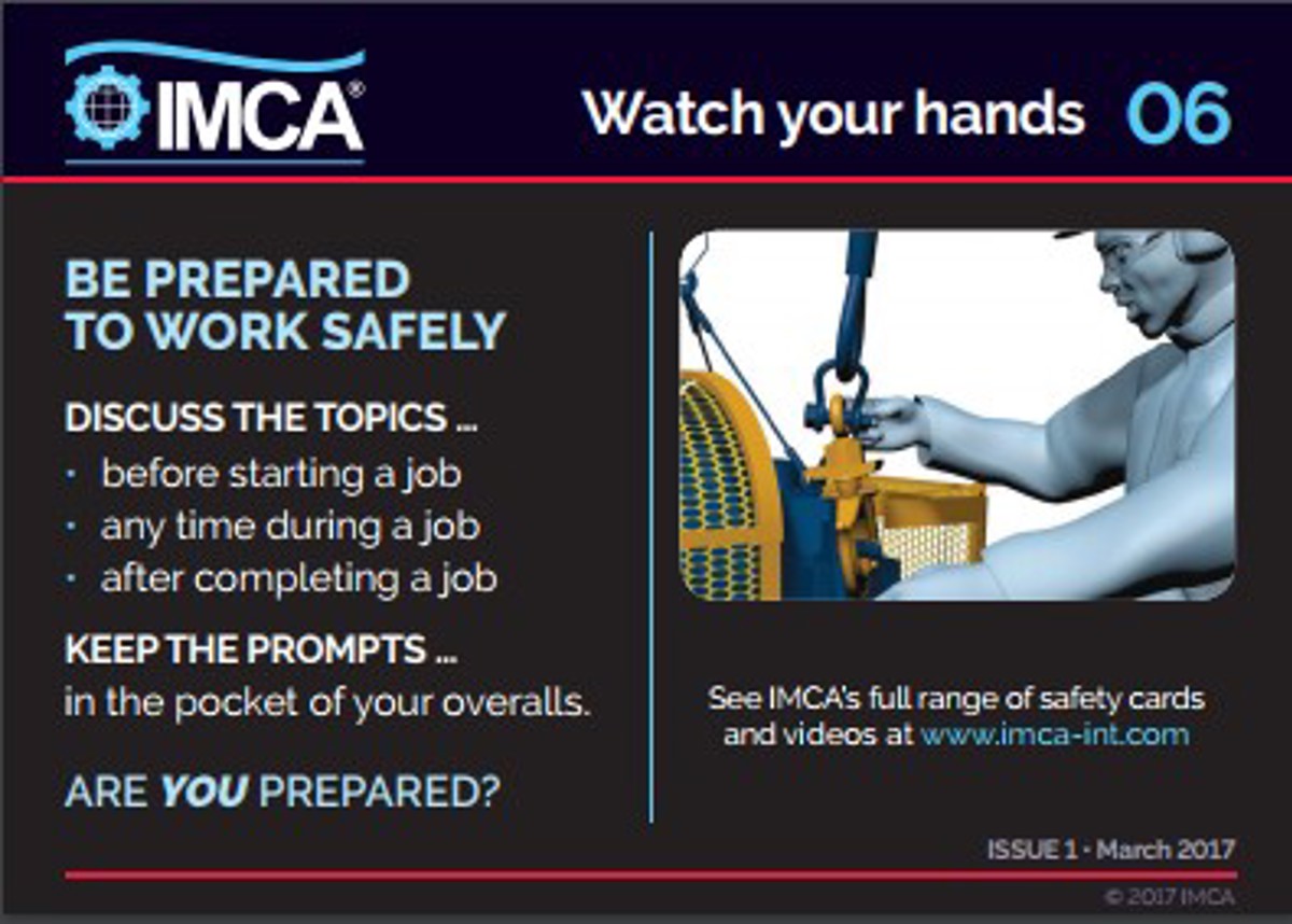 IMCA SF: Four hand and finger injury incidents Sf30172 lack of guarding on the machine was the root cause of this incident together with a lack of training and supervision
