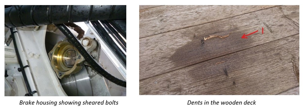 Whilst preparing a crane for operations, the additional man riding calliper brake casing cover on the primary winch failed, causing the brake pad, rings and cover to fall to the deck along with a small discharge of hydraulic oil.