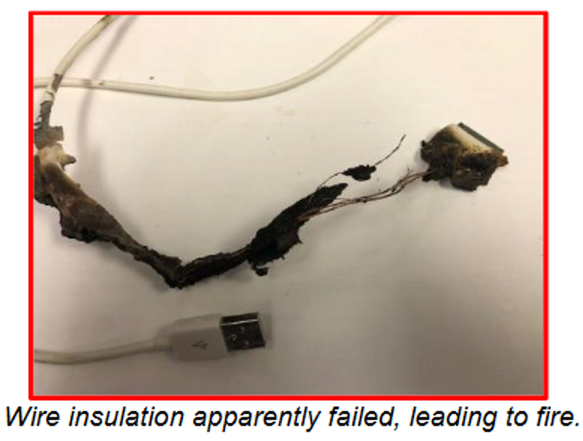 Wire insulation failed leading to fire