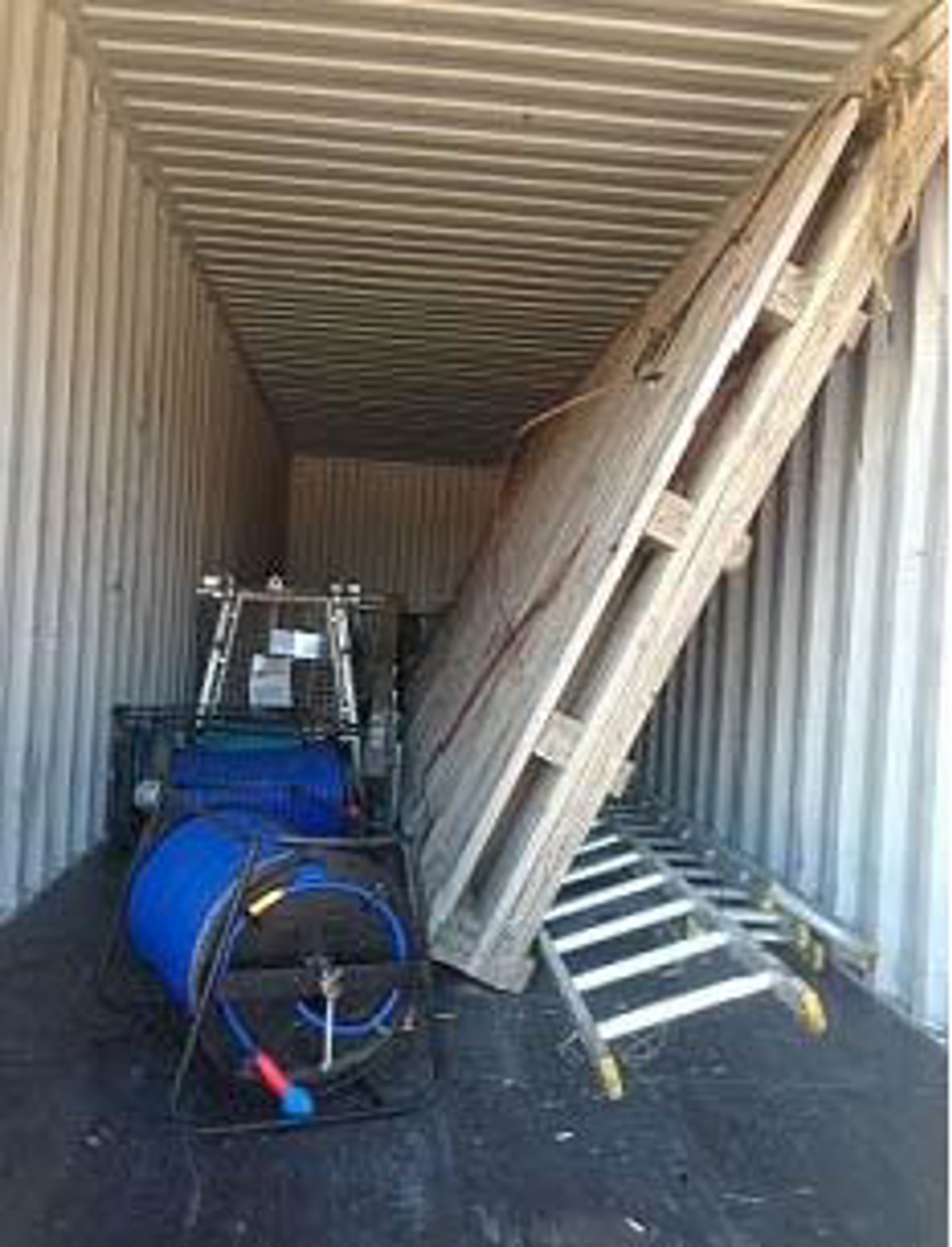 equipment packed into a container unsecured